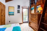Second floor queen bedroom with loft and access to upper deck